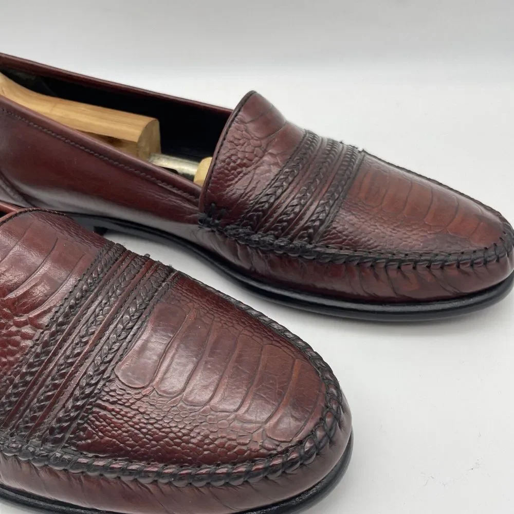 NWOB STUART McGUIRE Burgundy Croc Print  Braided‎ Loafers Sz 9.5 New Without Box - Picture 2 of 8